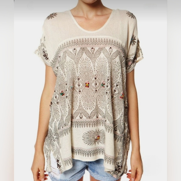 Free People New Romantics Boho Byzantine Dreams Tunic Antique Ivory Size Medium - Picture 2 of 10